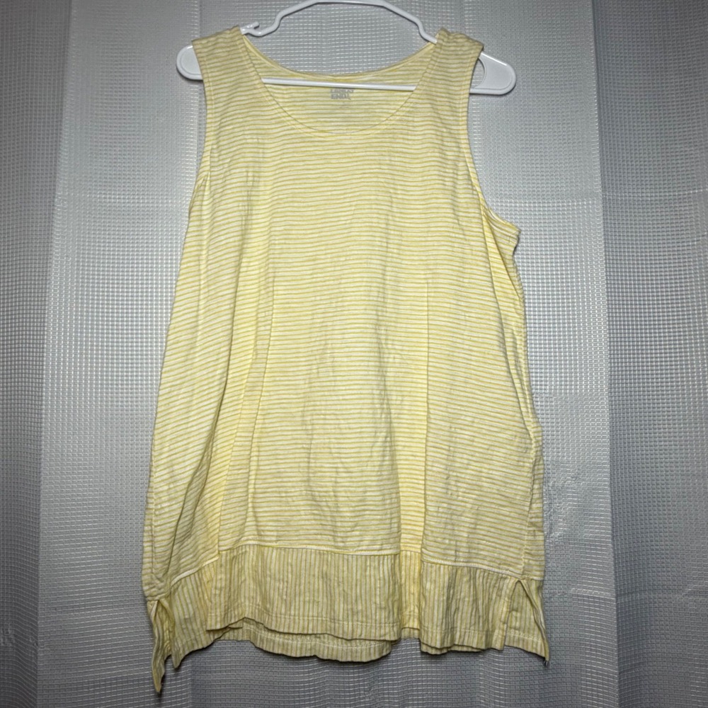 Lands' End Tank Top Large Yellow Striped Sleeveless Cotton Tee